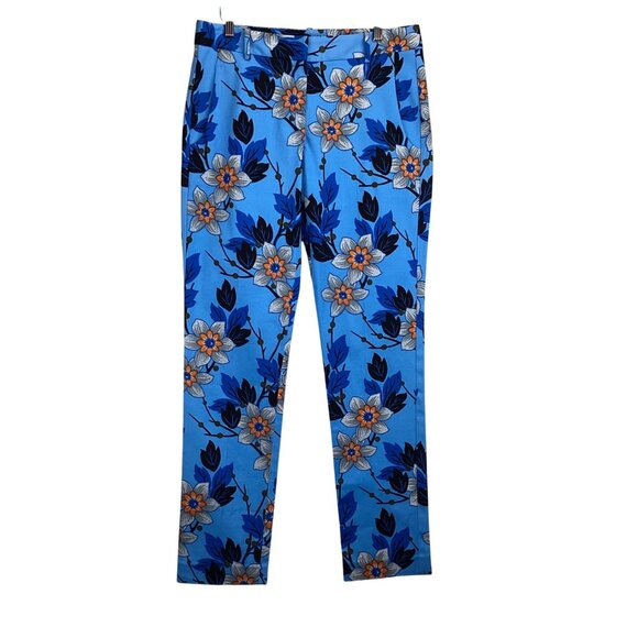Theory‎ Pants SIze 6 Ankle Cropped Blue Orange Floral Yanette Oahu - Picture 2 of 11